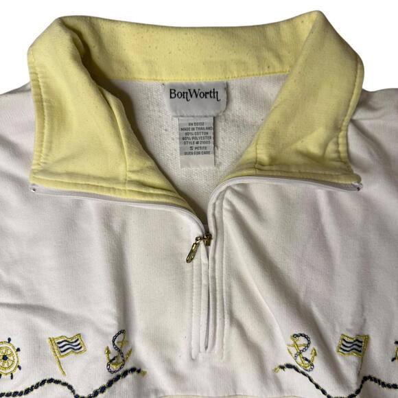 White Navy BonWorth Quarter Zip Pullover Size S Petite - Picture 2 of 5